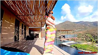 Redhead Milf Red Xxx Masturbating Outside By The Pool