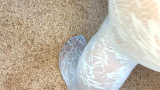 Sexy ass and legs in white thong and stocking