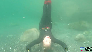 Ocean Rope Bondage with Ballgag in Wetsuit