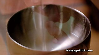 Gagging oral sex massage by two masseuses