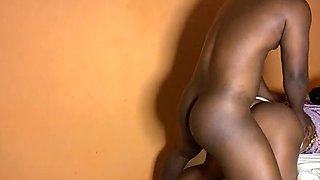 Ebony African teenage alone with her parent’s mate