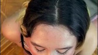 sister blowing massive knob point of view gets a large facial cumshot