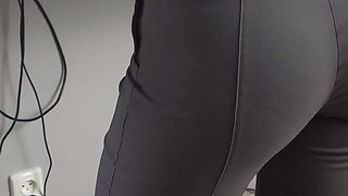 MILF Secretary in Tight Trousers Teases Her Visible Panty Line