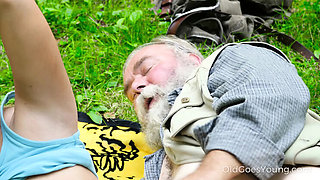 Fresh Blonde Teen Gets Pleased by Older Man in Outdoor Tent