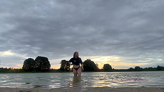 Showing My Body and Having Fun Saying Things in the Evening in an Empty Lake