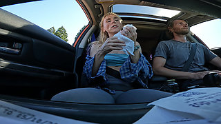 Petite Blonde Deepthroats Cock in Public Parking Lot