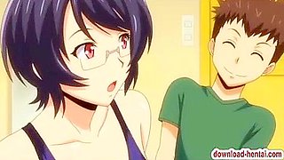 In a swimsuit, she gives a blowjob and takes it in her mouth and swallows it