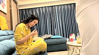 Cute amateur asian web cam girl playing with her toy