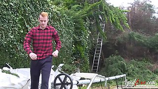 Three sexy ladies learn to ride on a big cock