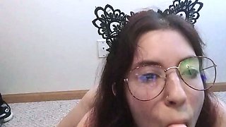 Brunette with foot fetish rubs big dick with her feet in POV