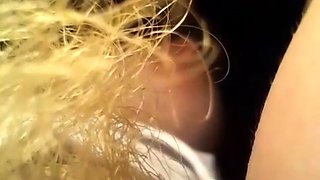 Amateur sexy blonde with huge bush and clit on webcam