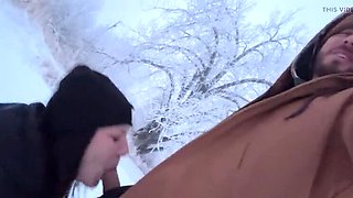 Mya Lane Outdoor Sex in Snow Almost Caught - Amateur MILF Doggystyle Public Fuck