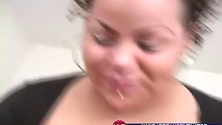 Titty fucking curvy BBW slut jerks you with her huge juggs