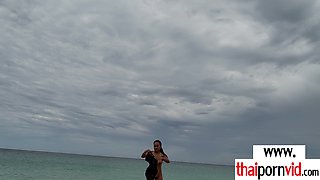 Nasty Thai cougar masturbating and blowing