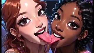Beautiful Lesbians Tongue and Kiss Fetish, Ai Animation