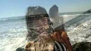 Beautiful Brunette Big Boobs Rides Fake Cock