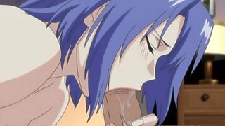 Blue-haired cutie gets her big boobs sucked and fucked in an animated fantasy