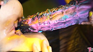 Two Babes Get Their Holes Stretched Wide Gaped with Big Toys and a Helping Hand