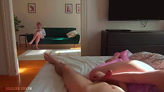 Blonde Teen Edges BF Till He Cums Fast While Stepmom Watches - Adalina Smith