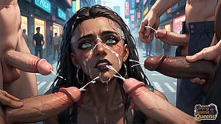 Cybernetic Ebony Queen's Milk Gushing Orgasm in Neon City! Warm Dark-hued Hardcore Porn!
