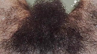 Hairy Girl Washing Her Big Bush