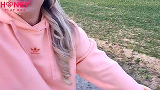 Stepbro Fucks Stepsis with Remote Vibrator in Public - Outdoor Anal & Creampie