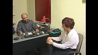 Office Blowjob: Redhead Granny Sucks Massive Cock Then Rides Hard