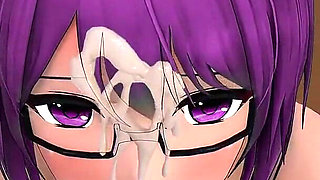 Kagura Suzu Oral Blowjob Facial Eyaculation Glasses Girl Hentai Mmd 3D Purple Hair Color Edit Smixix