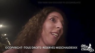 French amateur slut Misschaudexxx gets public outdoor blowjob bar bukkake with big natural tits and deep throat