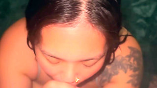 Asian Babe Giving Good Head in Pool Sloppy Blowjob