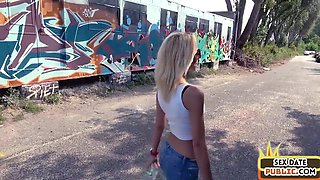 Pulled skinny amateur giving head POV in a public place