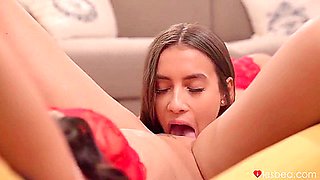 Sweet 18 Year Old Lesbian Romance With Sensual Kissing - Starring Perky Tits Brunette Lilly Bella