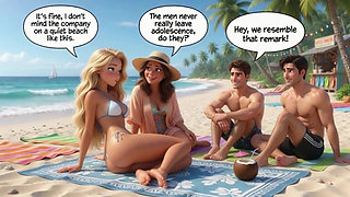 Married Blonde's Beach Tease Becomes Wild House Game with Husband and Young Men