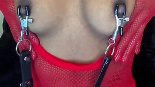 Squeezing My Tits Wearing Nipple Clamps Flashing My Hairy Pussy
