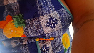 Hotwife Cleaning the Yard in Just an Apron and Slutty Panties