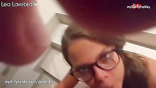 Buxom In Glasses Gags On Meat
