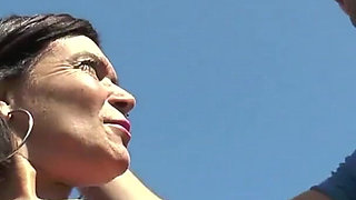 Busty mature slut gets her ass fucked in an abandoned bus