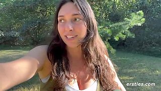 Hot German Brunette Erin A Fingering Her Hairy Pussy Outdoors - Solo Masturbation
