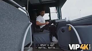 Vip4k. pretty big boobed chick is fucking in the bus