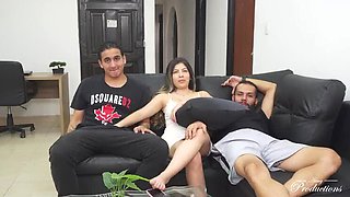 Hot Colombian Wife Cheats with Friends - Rough Threesome Creampie & Cum in Mouth