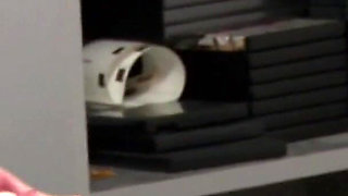 Sexy brunette deepthroats his cock in the office