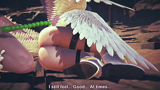 Angewomon takes anal beads : Digimon hentai parody