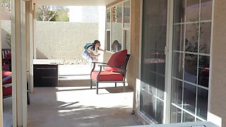 Shameless tiny brunette in a school uniform is ready to get her ass pounded