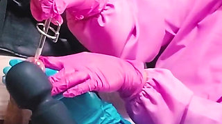 2 sadistic nurse tormenting slave with sounding