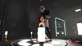 Hot sex in the sci-fi lab. A sexy girl gets fucked by an android monster