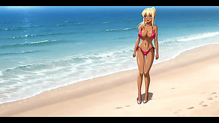 Naughty Blonde Exhibitionist: Bikini Strip and Beach Solo Orgasm Ai Generated