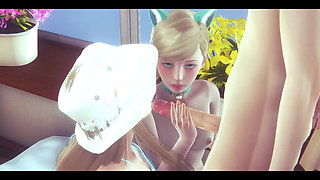 Hentai Uncensored - Blonde Catgirl and Friend Get Fucked Several Times - Japanese Asian Manga Anime Film Game Porn