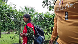 College girl came to roam with your boyfriend - told the family to go to college - Outdoor Forest Village Bhabhi Sex Full Night.