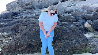 Peeing in Tight Jeans on the Beach