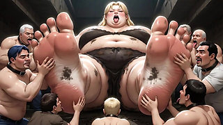 Huge Obese Giantess BBW - Slave Men Licking & Cleaning Her Big Feet